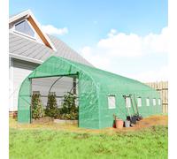 Outsunny Serre de jardin tunnel grande taille avec bâche PE cadre en acier porte enroulable et 12 fenêtres 8 x 3 x 2 m vert