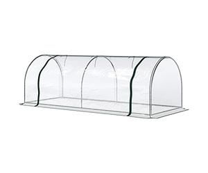 Outsunny Serre de Jardin Tunnel Mini Serre Tunnel Serre à tomates 2,5L x 1l x 0,8H m Grande Porte zippée bâche Plastique Transparent métal époxy Vert