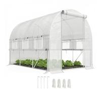 Outsunny Serre tunnel 6 m² – 6 fenêtres, porte enroulable, toile PE, acier galvanisé, blanc