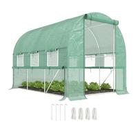 Outsunny Serre de Jardin Tunnel Serre Tunnel 6 m² 1 Porte Enroulable Vert | 6 Fenêtres, Toile PE, Structure en Acier Galvanisé