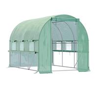 Outsunny Serre de Jardin Tunnel, Serre Tunnel 6 m² avec 6 fenêtres et 1 Porte Enroulable, Toile PE Structure en Acier galvanisé, Vert