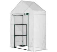 Outsunny Serre d'extérieur avec 2 étagères, porte enroulable avec fermeture éclair, cadre en acier et revêtement en polyéthylène 140 g/㎡ pour cultures, plantes, fleurs, 143 x 73 x 195 cm, blanc
