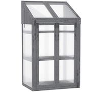 Outsunny Serre en Bois 70 x 50 x 120 cm, Serre avec Couverture, fenêtre, Double Porte, translucide, bac à Plantes avec 3 étagères, résistant à l'hiver, pour Jardin, Balcon, Gris