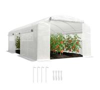 Outsunny Serre extérieure 6x3x2 m 3 Portes enroulables Blanc | Serre tunnel, fenêtres en maille, couverture PE 140g/m² anti-UV, cadre en acier galvanisé, pour cultures et plantes