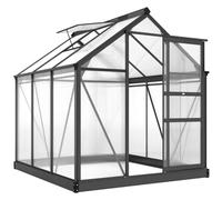 Outsunny Serre de Jardin Polycarbonate Alu 3,65 m² 190x192x201cm Gris | Résistant Aux UV, FondationRenforcée, Gouttière, Lucarne, Porte Coulissante