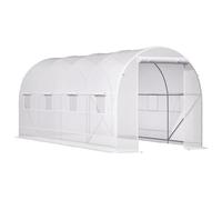 Outsunny Serre pour Potager avec 8 Fenêtres et Porte Enroulable, Serre de Jardin en Tunnel, Serre pour Plantes avec Structure en Métal et Toile en Polyéthylène, 5x2x2m, Blanc