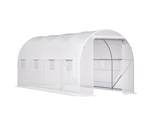 Outsunny Serre pour Potager avec 8 Fenêtres et Porte Enroulable, Serre de Jardin en Tunnel, Serre pour Plantes avec Structure en Métal et Toile en Polyéthylène, 5x2x2m, Blanc