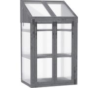 Outsunny Serre précoce en bois, Mini serre 70 x 50 x 120 cm, Serre avec couverture, fenêtre, double porte, avec 3 étagères, Gris