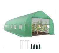 Outsunny Serre Tunnel 24 ㎡ avec bâche PE Cadre en Acier galvanisé Ø 24 mm 12 fenêtres et Porte roulante Vertes 8 x 3 x 2 m Vert