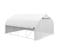 Outsunny Serre tunnel de jardin 12m², serre de jardin tunnel 395x300x200cm porte et 8 fenêtres avec moustiquaires, pour extérieur, toutes saisons, légumes, fruits, bâche PE haute densité 140g/m² blanc