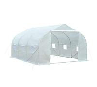 Serre tunnel de jardin grande taille porte + 6 fenêtres acier galvanisé PE haute densité blanc