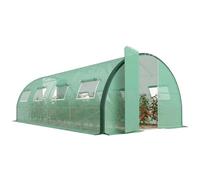 Outsunny Serre tunnel de jardin 18 m² acier galvanisé 8 fenêtres 2 portes vert
