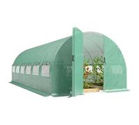 Outsunny Serre Tunnel de Jardin 18m², Serre de Jardin Tunnel 295x597x200cm avec Portes et 12 fenêtres avec moustiquaires, bâche PE Haute densité 140 g/m² prolongée de 20 cm, pour extérieur, Vert