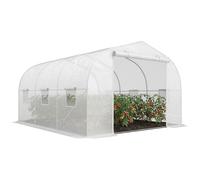 Outsunny Serre tunnel jardin 3,5x3x2 m – Bâche PE haute densité anti-UV, porte+6 fenêtres