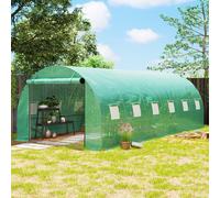 Outsunny Serre Tunnel en Film avec Couverture en Plastique et Cadre en Acier, Serre Marchande avec Portes à Enroulement, Vert