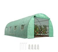 Outsunny Serre Tunnel en polyéthylène, Tunnel de Jardin, 6x3x2m, Vert | Tente de serre extérieure, 8 fenêtres en maille, porte enroulable à zip