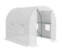 Outsunny Serre Tunnel Porte Enroulable fenêtres Maille 2x2,5m Blanche