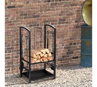 Outsunny Porte bûches - Range bûches Serviteur de cheminée - Multi Accessoires 2 étagères 40L x 30l x 75H cm métal Noir