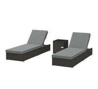 Outsunny Set 2 Chaises longues de Jardin en Rattan avec Table latérale et Dossier Réglable, 184x60x22 cm, Gris Foncé