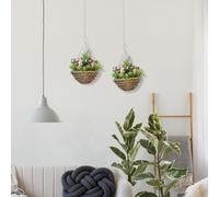 Outsunny Set 2 Piante Finte di Lisianthus avec Pot et Crochet, Plantes Artificielles en PE et Osier, Ø25x34 cm, Vert et Rose