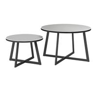 Outsunny Set 2 Tables de jardin, Paire de tables basses d'extérieur avec plateau en verre trempé, structure en acier, pour balcon et terrasse, Ø70x45 cm et Ø50x35 cm, Gris et Noir