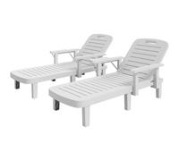 Outsunny Set 2 transats de jardin réglables avec table et accoudoirs, en polypropylène, 79x158x88 cm, Blanc