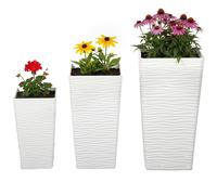 Outsunny Set 3 Pots d'Extérieur Empilables à Motif Ondulé en Plastique, 42/55/65 cm, Blanc