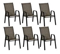 Outsunny Set 6 chaises de Jardin empilables et Peu encombrantes, chaises d'extérieur avec accoudoirs en métal et Tissu Respirant, Marron