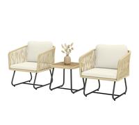Outsunny Set bistro en rotin 3 pièces - ensemble de jardin FSC avec 2 fauteuils, table en bois à lames, coussins épais lavables, cadre en acier