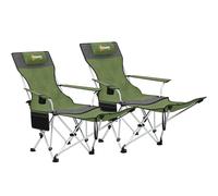 Outsunny Set de 2 chaises de Camping Pliantes avec Repose-Pieds Amovible, Porte-gobelets et Poche latérale, chaises de Jardin en Tissu Oxford et métal, capacité jusqu'à 120 kg, 125x48x90 cm, Vert