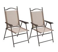 Outsunny Set de 2 chaises de Jardin Pliantes, chaises d'extérieur avec accoudoirs et Assise en Tissu Respirant, Marron