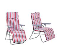 Outsunny Set de 2 chaises longues avec coussins pliables Bain de soleil Dossier réglable en 5 positions Set de meubles de jardin Acier Polyester Rouge 60 x 75 x 65-102 cm