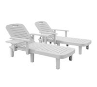 Outsunny Set de 2 chaises Longues avec Dossier réglable en 5 Positions, Tablette et accoudoirs ergonomiques, transat de Jardin en polypropylène imperméable, 79x158x88 cm, Blanc