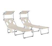 Outsunny Set de 2 chaises Longues de Jardin d'extérieur, chaises Longues Pliables avec Appui-tête, auvent 360°, Trou pour Le Visage, Poche latérale, Dossier inclinable en 5 Positions et textilène 550