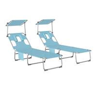 Outsunny Set de 2 chaises Longues de Jardin d'extérieur, chaises Longues Pliables avec Appui-tête, auvent 360°, Trou pour Le Visage, Poche latérale, Dossier inclinable en 5 Positions et textilène 550