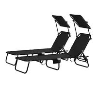 Outsunny Set de 2 chaises longues pliantes, chaise de jardin avec pare-soleil, dossier réglable en 5 positions Noir