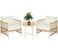 Outsunny Set de 3 meubles de jardin en rotin, ensemble de jardin avec 2 chaises de jardin, table basse, ensemble de meubles de balcon avec coussins, pour balcon, terrasse, jaune+crème