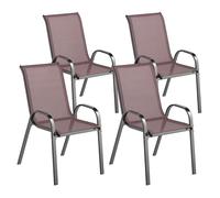Outsunny Set de 4 chaises de Jardin empilables avec accoudoirs, chaises pour Repas en extérieur en Acier et texteline, pour Patio, Balcon, terrasse, extérieur et intérieur, 54x71x93 cm, Marron foncé