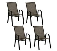Outsunny Set de 4 chaises de Jardin empilables et Peu encombrantes, chaises d'extérieur avec accoudoirs en métal et Tissu Respirant, Marron