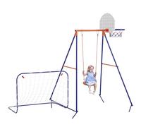 Outsunny Set de balançoire 3 en 1, portique de balançoire en acier Balançoire pour enfants avec but de football, panier de basket-ball, balançoire de jardin Portique de balançoire Outdoor pour enfants