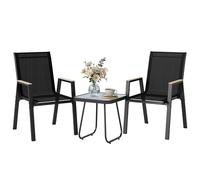 Outsunny Set de bistro 3 pièces, ensemble de jardin avec 2 chaises texteline, table avec plateau effet bois, accoudoirs décoratifs, ensemble de meubles de jardin en métal, pour patio balcon terrasse