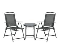 Outsunny Set de jardin 3 pièces avec 2 chaises de jardin et table ronde pliantes, ensemble table et chaises de jardin en métal et verre, bistro pour patio, jardin, extérieur, gris foncé