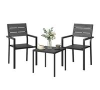 Outsunny Set de Jardin 3 Pièces Table et Chaises, HDPE Noir | Mobilier de jardin extérieur, 2 chaises & table, design lame effet bois, cadre métallique robuste, pour patio balcon