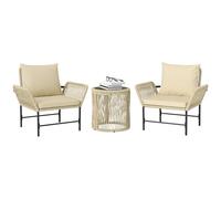 Outsunny Set de meubles de jardin en poly rotin, Outdoor Lounge Balkonmöbel für 2 Personen, 3-teilig Sitzgruppe mit 2 Stühle, Beistelltisch Sitzkissen, wetterfest Gartenlounge für Garten, Balkon,