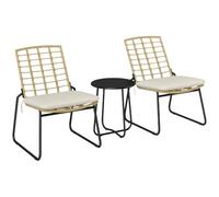 Outsunny Set Jardin rotin 2 Personnes 3 pièces Beige & Marron | Ensemble lounge extérieur imperméable : 2 chaises empilables, table, coussins, pour balcon et terrasse