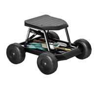 Outsunny Siège de Jardin Roulant avec Plateau à Outils Noir | Chariot pour travaux extérieurs