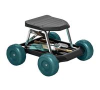 Outsunny Siège de Jardin sur Roues Plateau à Outils 50x49x32cm Vert Foncé | Tabouret de Jardinage, Chariot Jardinage avec Siège, Petit Banc à Roulettes, Désherber, Planter