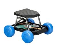 Outsunny Siège de jardin sur roues Tabouret de jardinage, plateau à outils, 50×49×32 cm Bleu