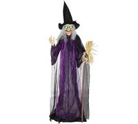 Outsunny Sorcière debout animée taille réelle et bâton de balai avec yeux LED lumineux, décorations effrayantes de sorcière effrayante pour Halloween, fonctionne à piles, accessoires de fête