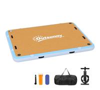Outsunny Station de natation gonflable, 2,4 x 1,8 m, plate-forme flottante, pour 4 à 6 personnes, avec surface antidérapante, échelle amovible, pompe à air, sac de transport, plate-forme d'accueil